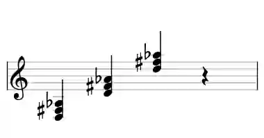 Sheet music of D Mb5 in three octaves